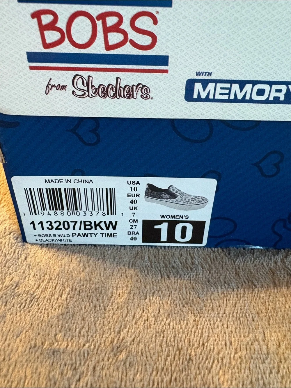 Women’s Skechers BOBS White & Black Pet Print Slip-On Sneakers Size 10W